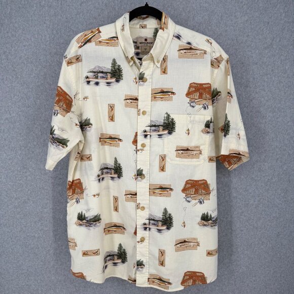 Woolrich Mens Short Sleeve Camping Button Down Shirt Size M Fishing Canoe Hobby - Picture 1 of 13